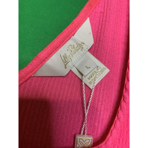 Lilly Pulitzer Stassi Knee Length Textures Scrunch Dress Large NWT Roxie Pink - Picture 2 of 11